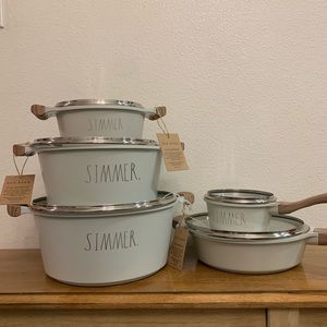 Rae Dunn Pots and Pans SIMMER white Cookware